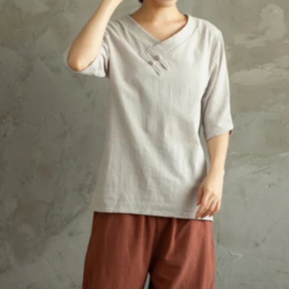Women's Summer Cotton Tops-Blouse Casual Loose Kimono Customized Shirt Top